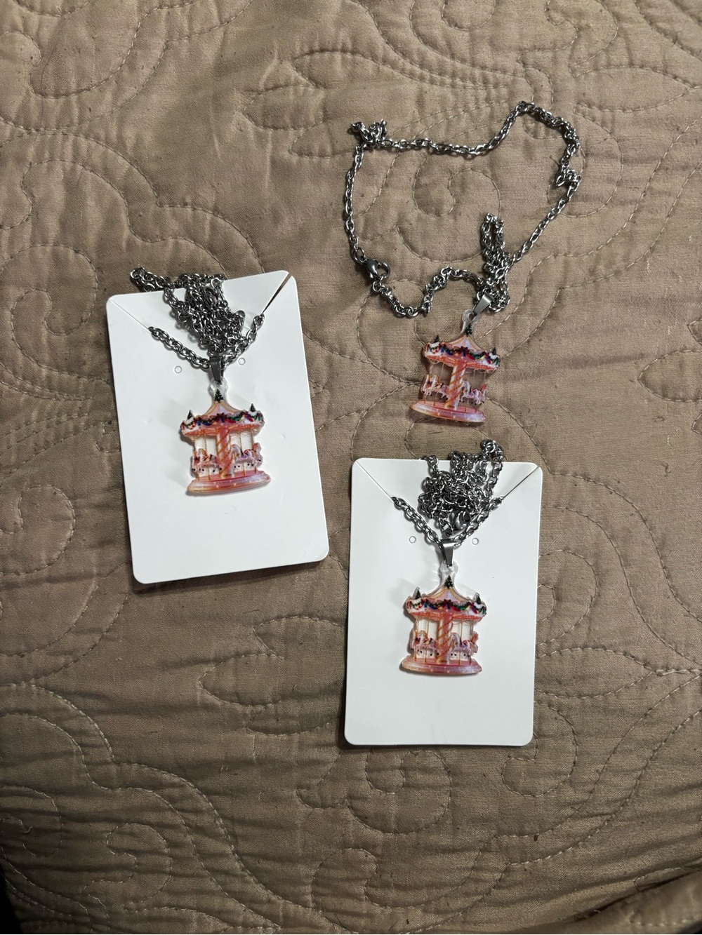 Three-Carousel Pendant Necklace - Pink Multicolor